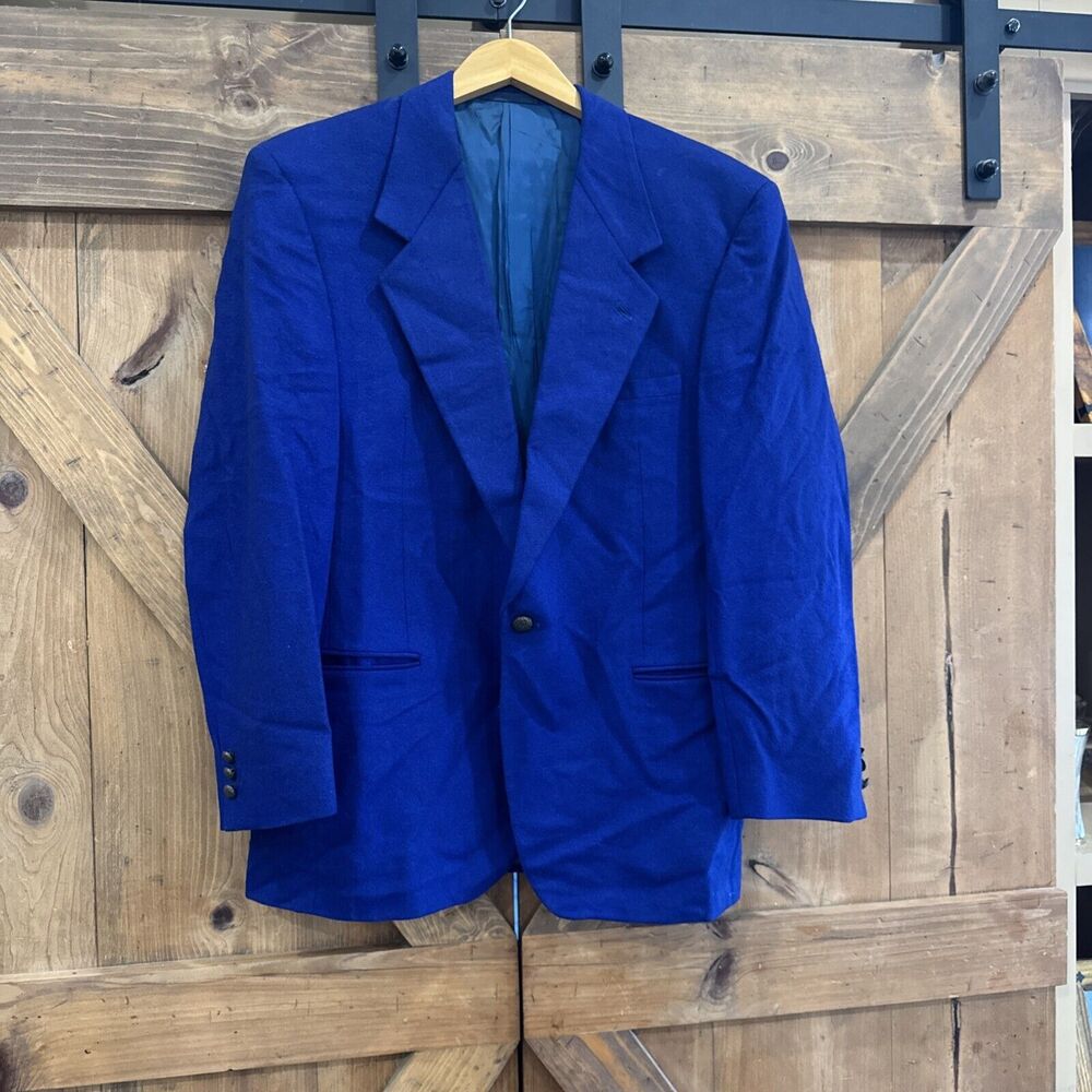 Versace Classic V2 Blue Cashmere Wool One Button Blazer Women’s Sz 50R Vintage - Picture 2 of 10